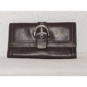Vintage Coach Wallet Dark Brown Leather Snap Closure Beige Leather Interior